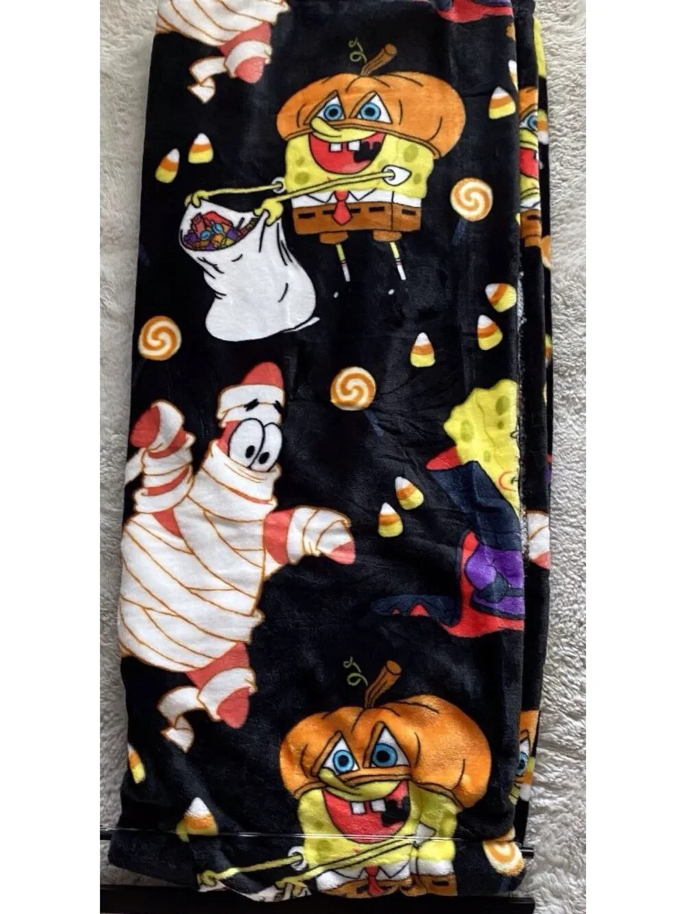 SpongeBob SquarePants Pumpkin Halloween Throw Blanket 50”x70” Patrick Mummy NEW